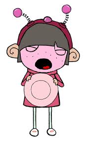 "Plate Girl from Sarah & Duck, a pink cartoon character holding a plate, used to introduce a reflection on Rose vestments"